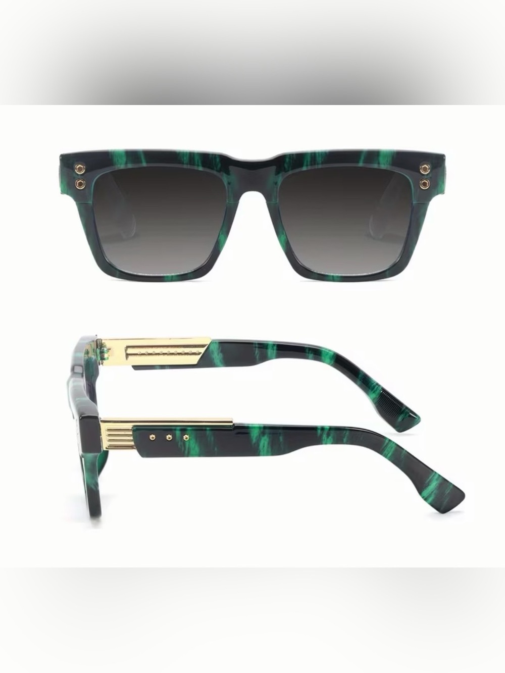 Men's Green Tortoiseshell Square Sunglasses